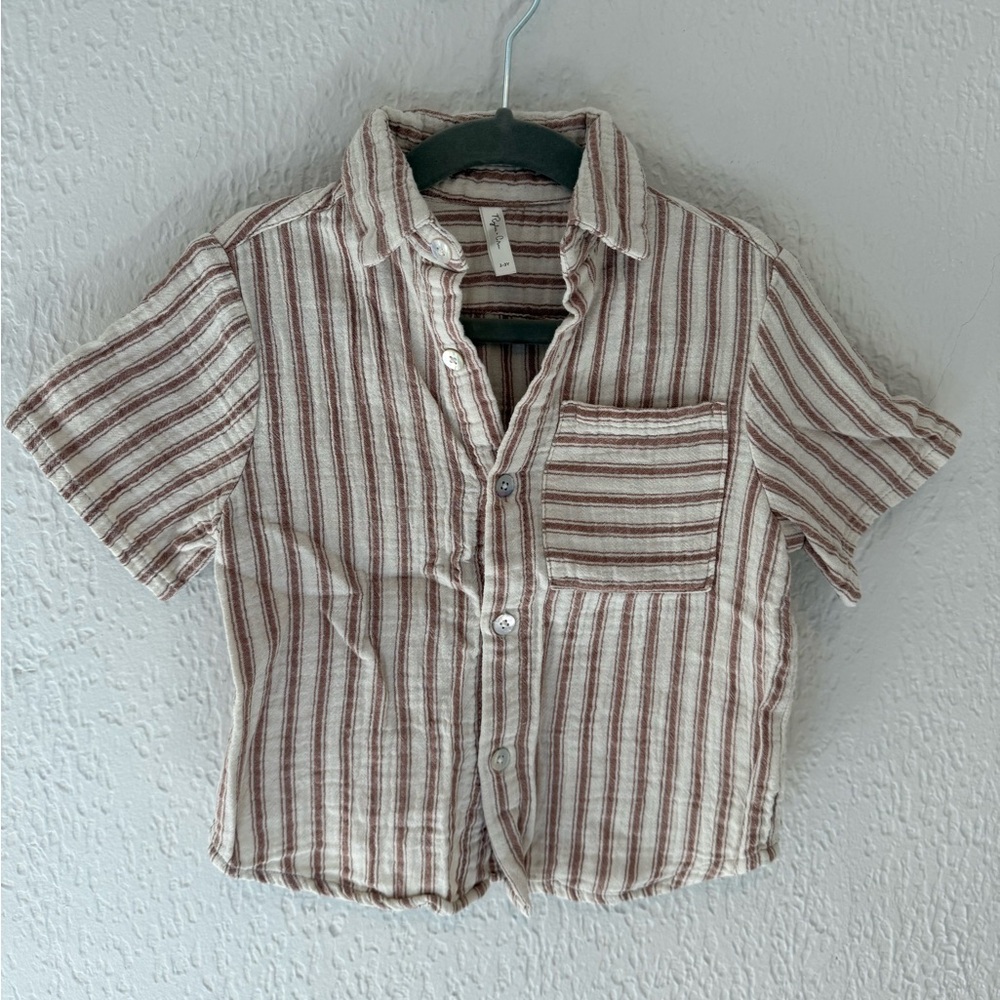 Rylee + Cru Striped Button Down Shirt in Brown and Cream